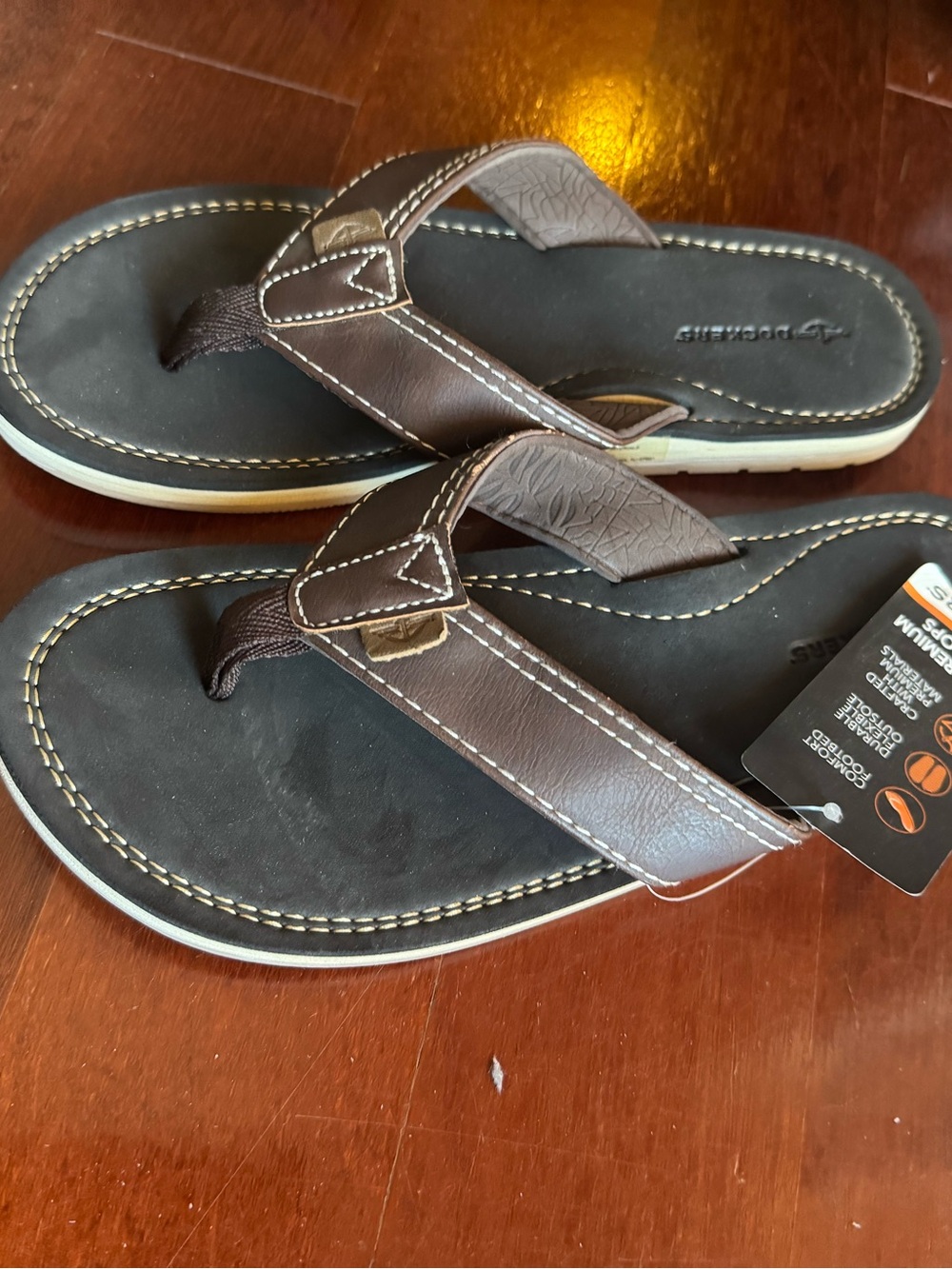 Men's Brown Leather-Trim Thong Sandals - Casual Flip Flops